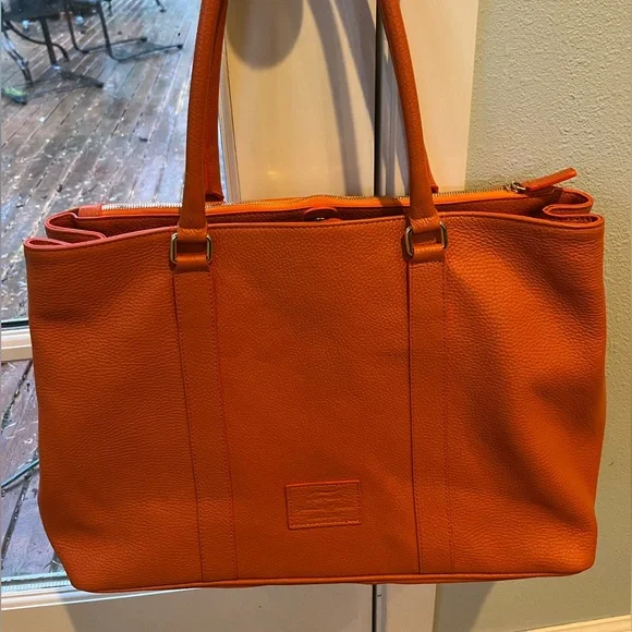 Orange Leather Tote Bag - Picture 1 of 11